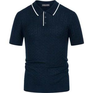 New Knitted Polo Shirts Short Sleeve Dark Blue